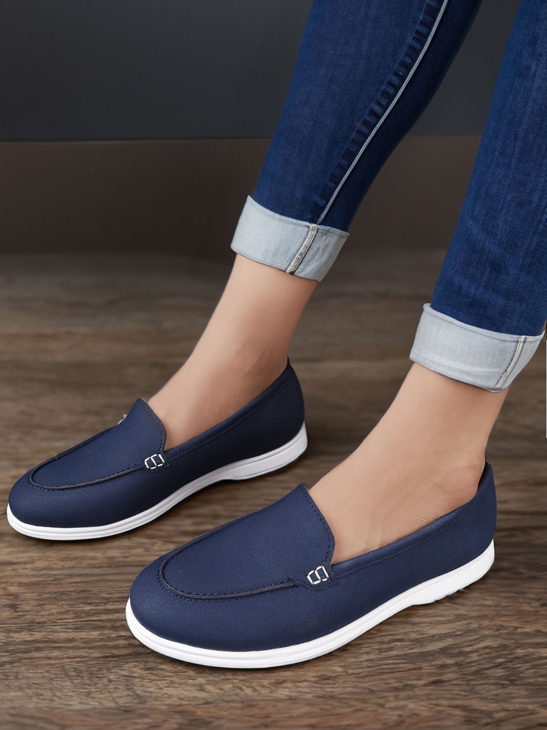

Bxxy Women PU Slip-on Loafers, Navy blue