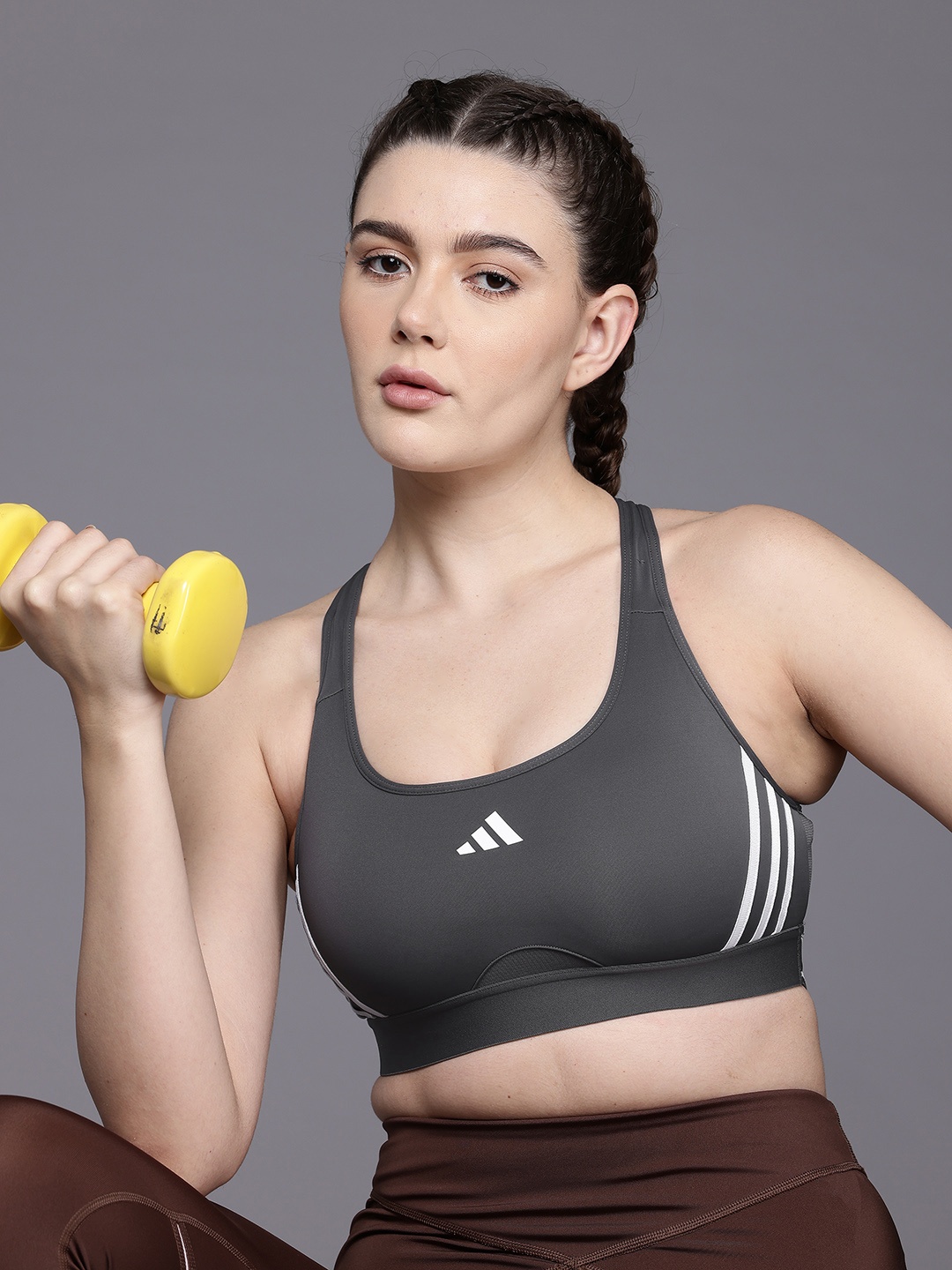 

ADIDAS Powerimpact Train Medium-Support 3-Stripes Bra, Charcoal