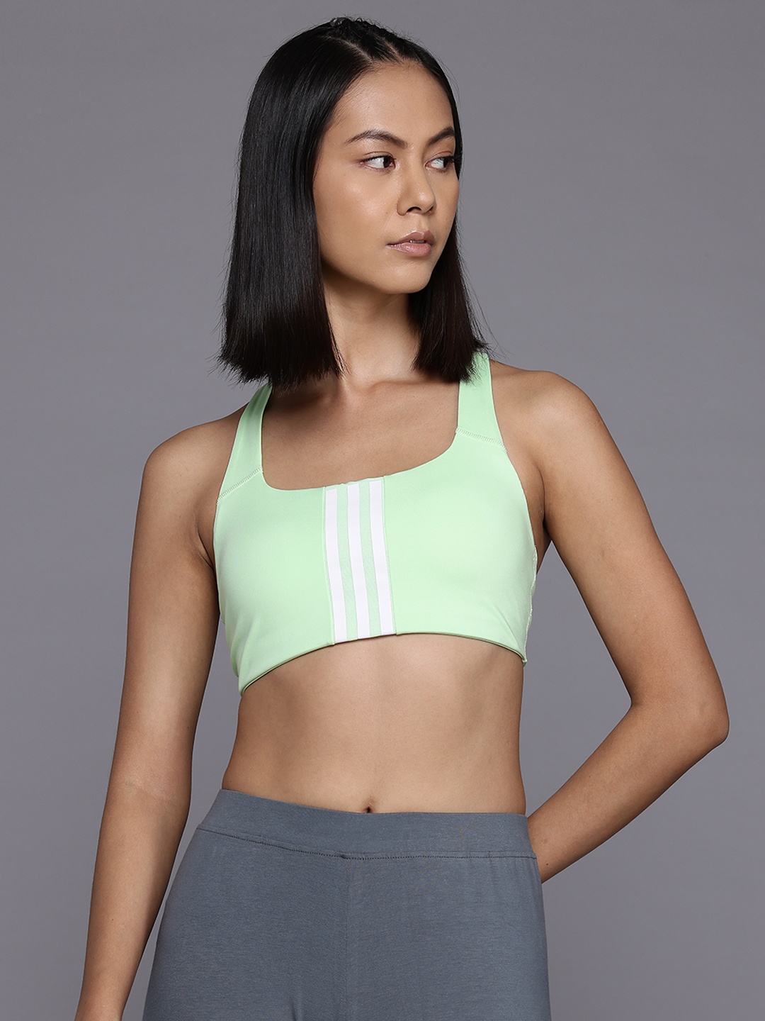 

ADIDAS Powerimpact Training Medium-Support 3-Stripes Bra, Green