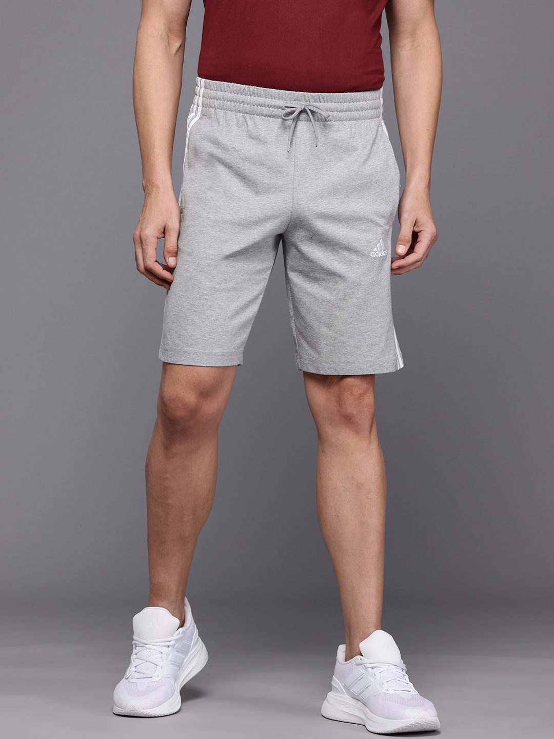 

ADIDAS Men Minimal Brand Logo Printed Training or Gym Sports Shorts, Grey