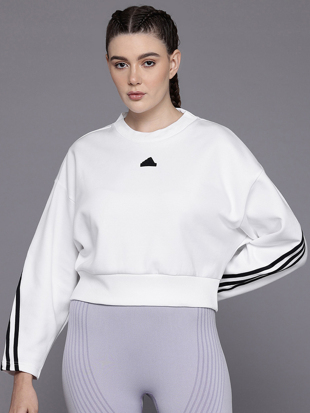 

ADIDAS Fi 3-Striped Crop Running Sweatshirt, White