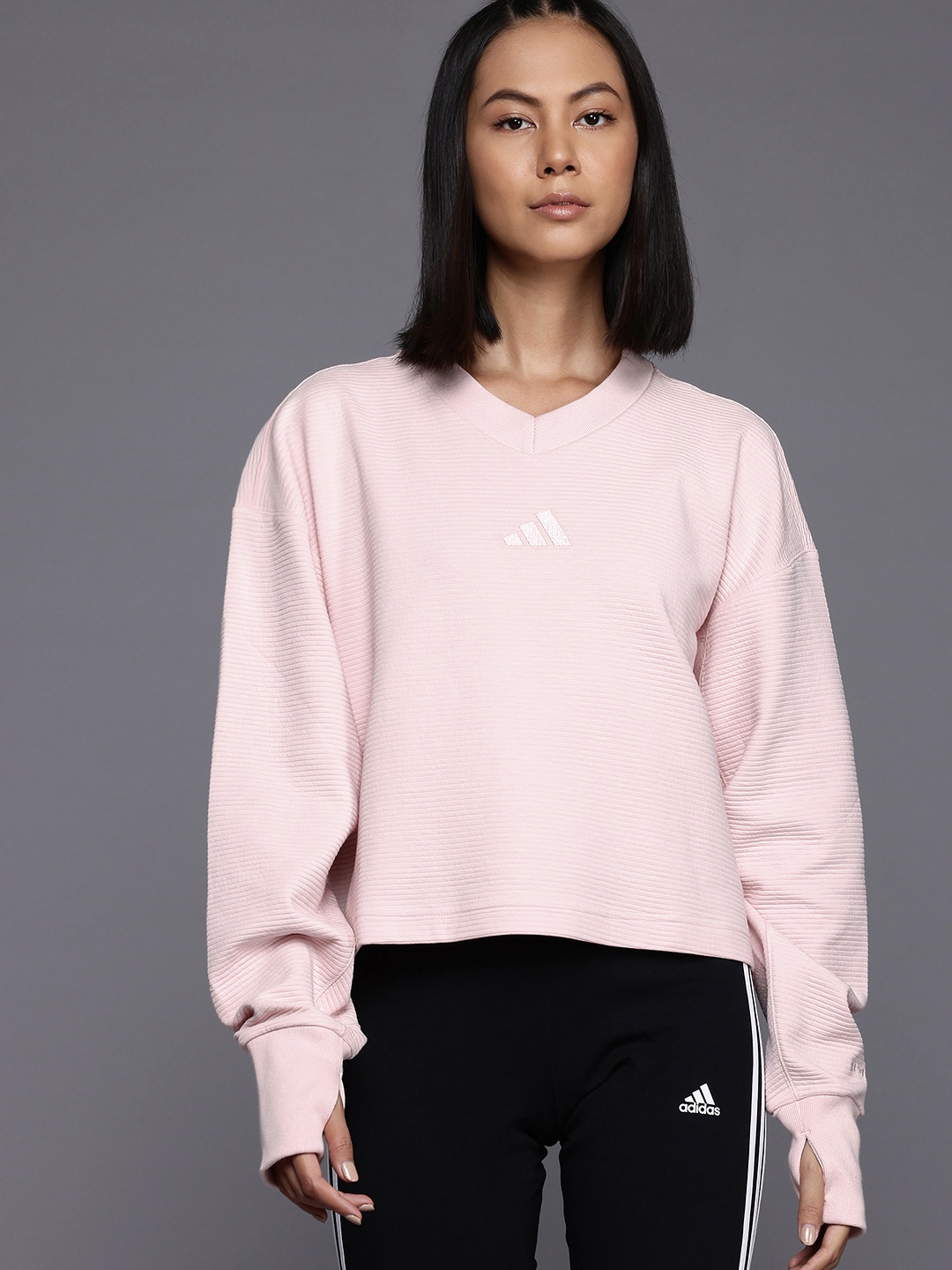 

ADIDAS All Szn Ribbed V-neck Sweatshirt, Pink