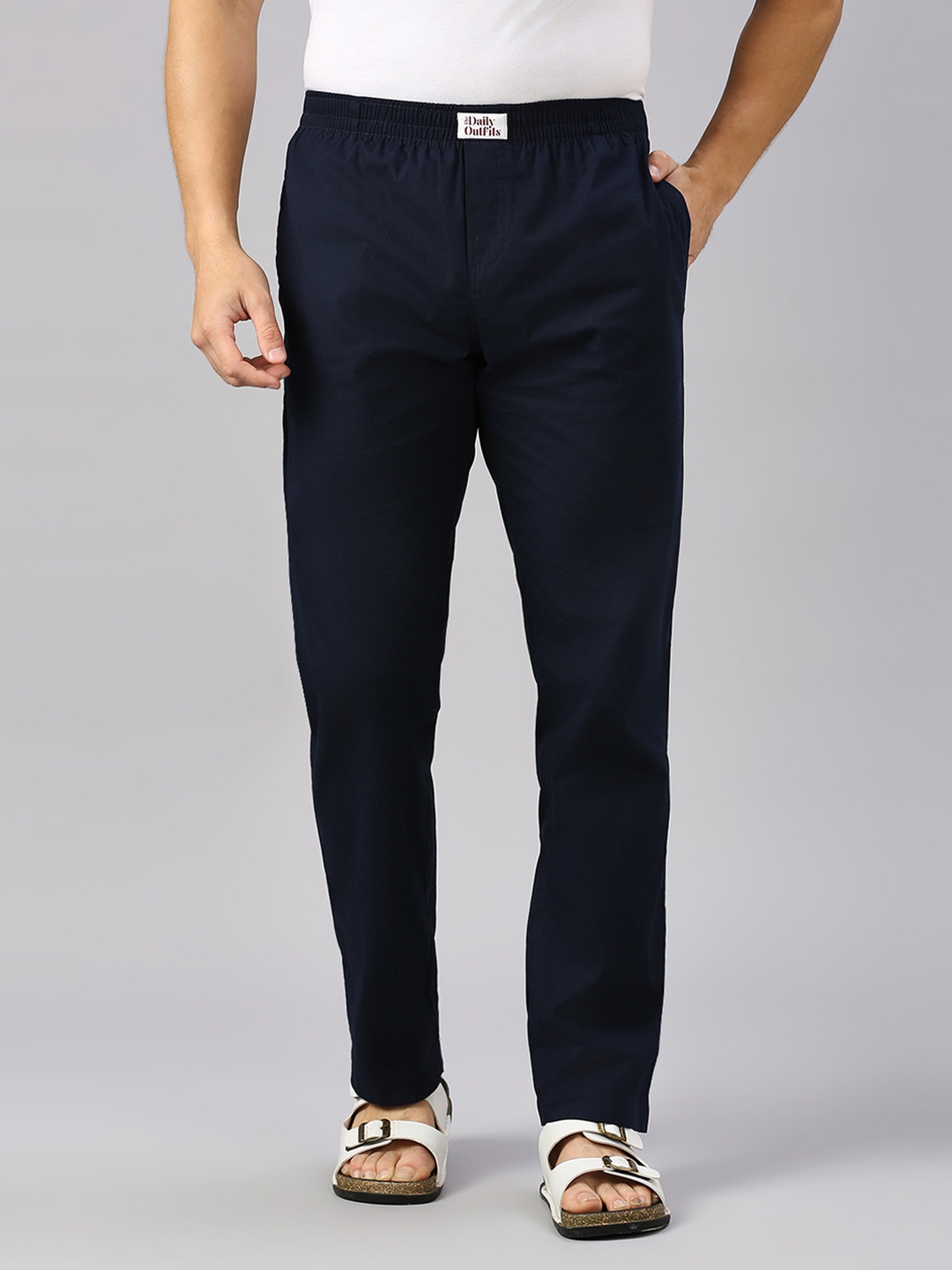 

THE DAILY OUTFITS Men Mid-Rise Cotton Lounge Pants, Navy blue