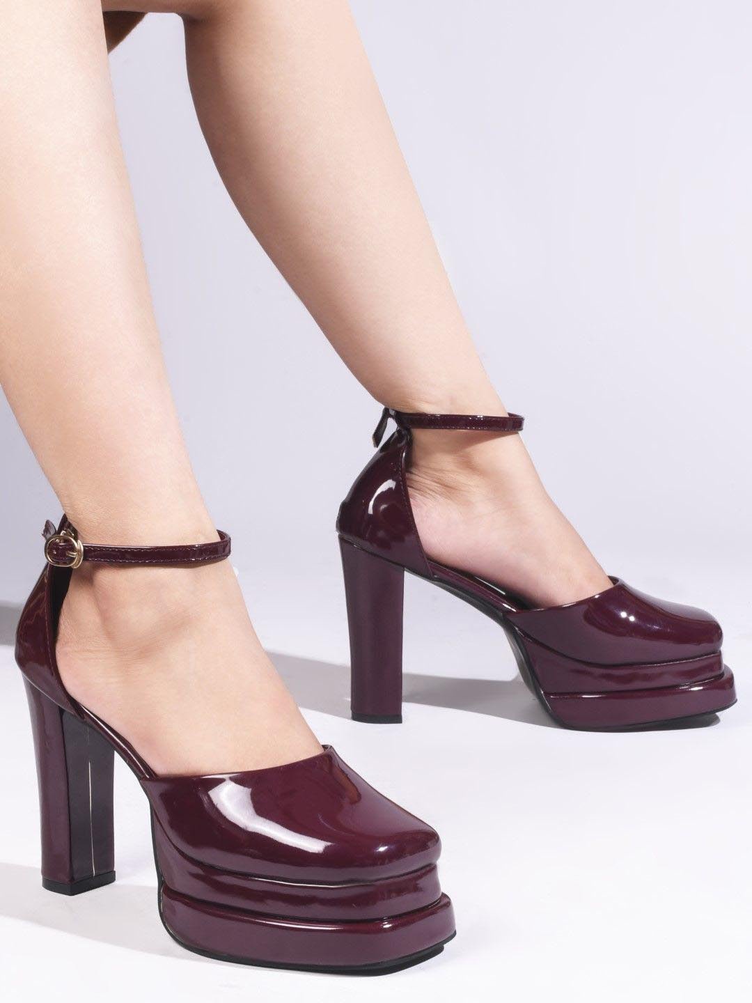 

JM Looks Women Square Toe Stiletto Mules, Maroon