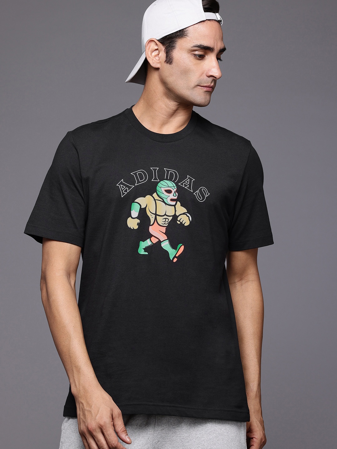 

ADIDAS Printed Pure Cotton MASCOT Sports T-shirt, Black