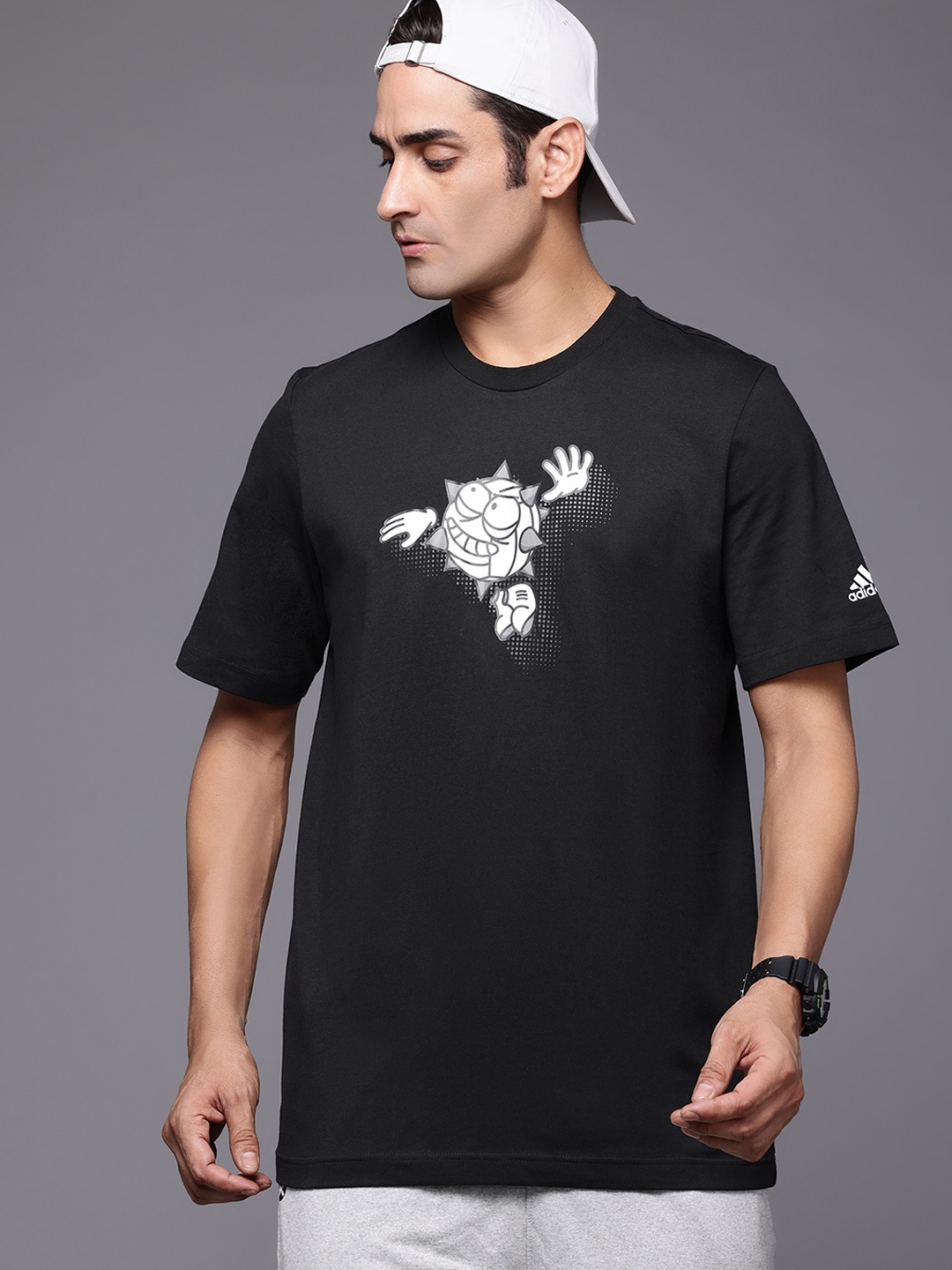 

ADIDAS SPIKES GRFX Printed Pure Cotton T-shirt, Black