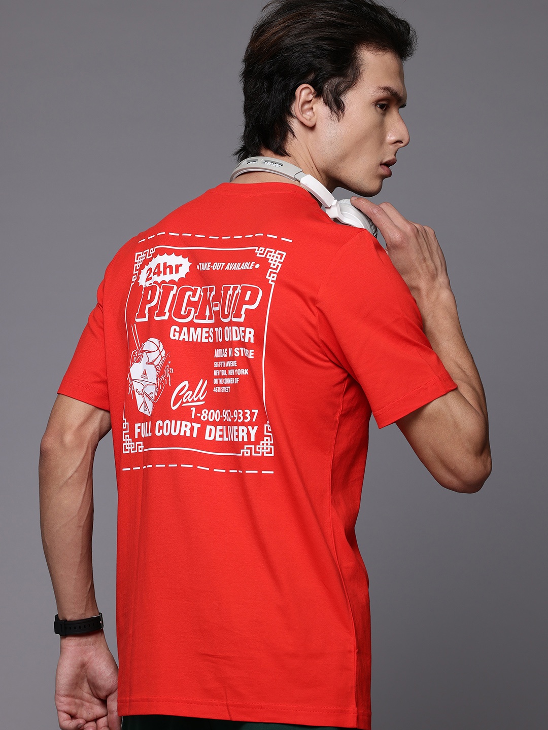 

ADIDAS Pick Up Games Printed Pure Cotton T-shirt, Red