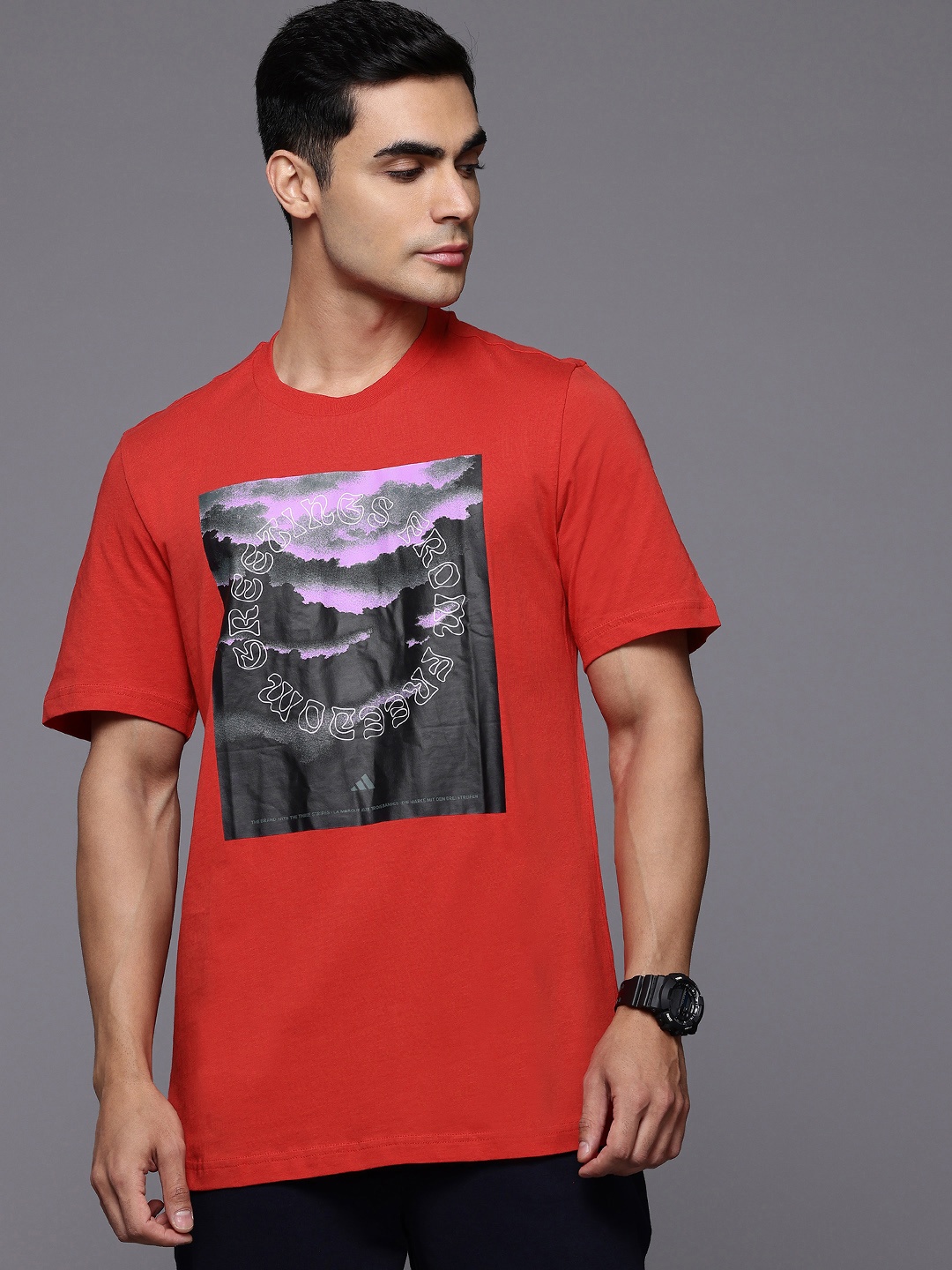 

ADIDAS GRFX Printed Pure Cotton T-shirt, Red