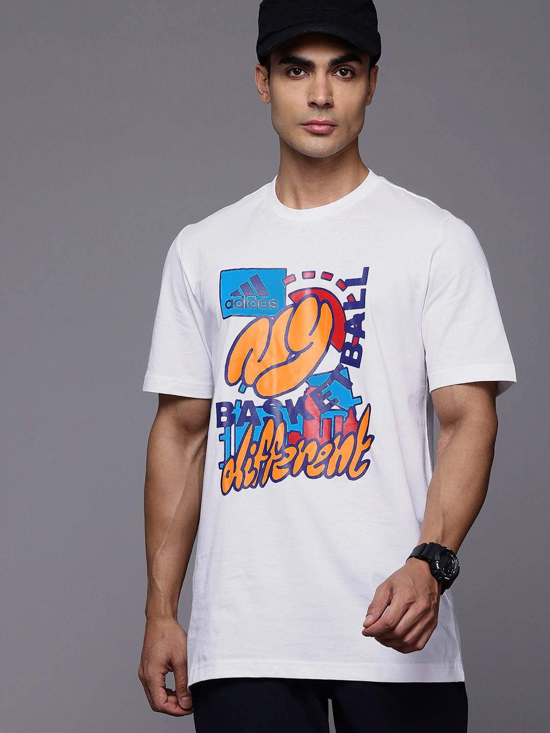 

ADIDAS NY Hoops Printed Cotton T-shirt, White