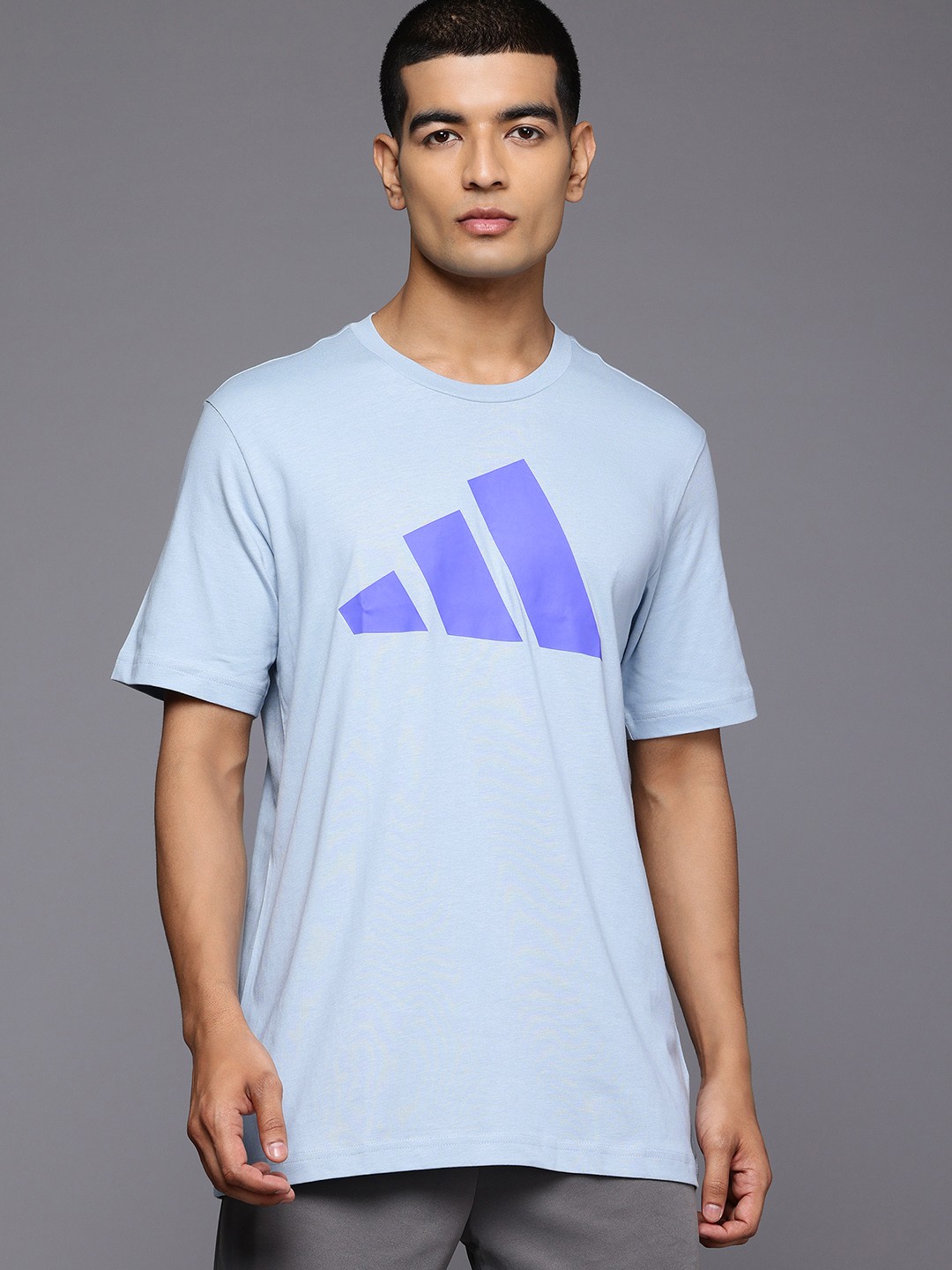 

ADIDAS Brand Logo Printed Drop-Shoulder Sleeves Pure Cotton T-shirt, Blue