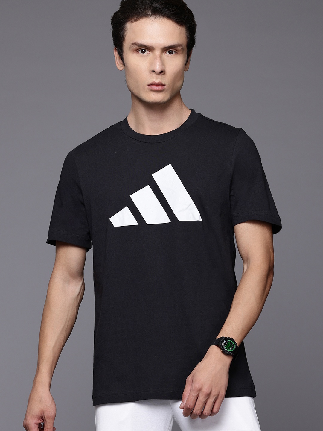 

ADIDAS Brand Logo Print Pure Cotton T-shirt, Black