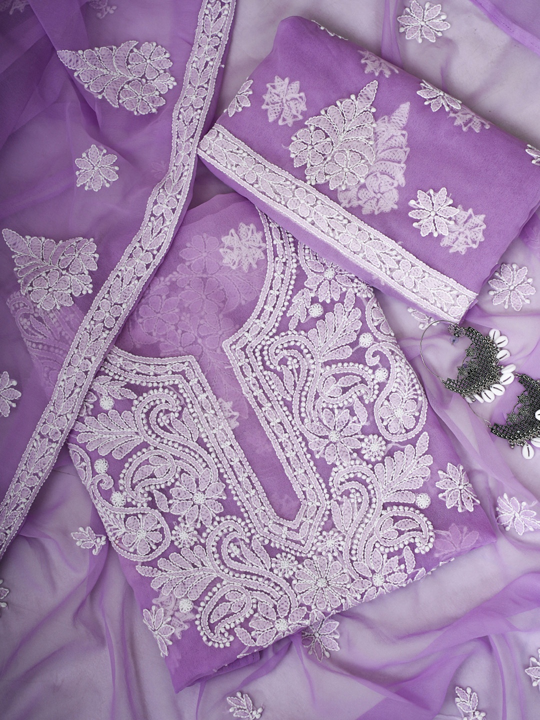 

ADA Ethnic Motifs Embroidered Zari Unstitched Dress Material, Lavender