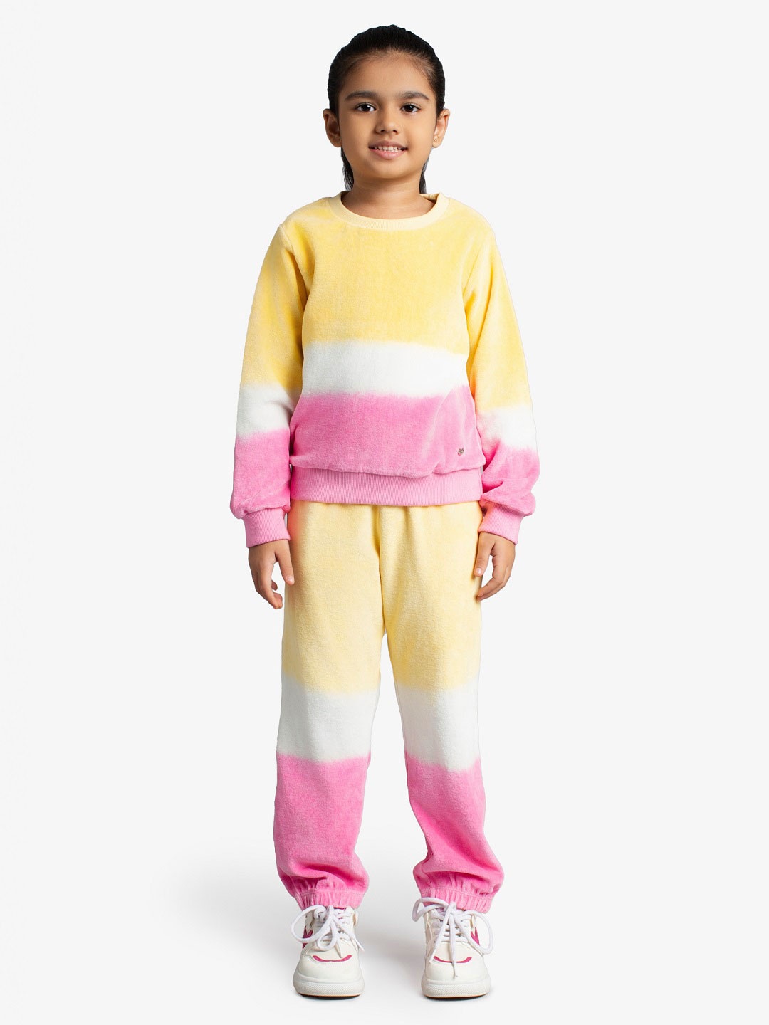 

Ed-a-Mamma Girls Dyed Round Neck Long Sleeves Pure Cotton Sweatshirt With Jogger, Yellow