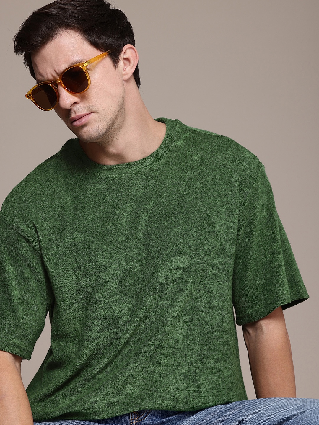 

FCUK Men Oversized Drop-Shoulder Sleeves T-shirt, Green