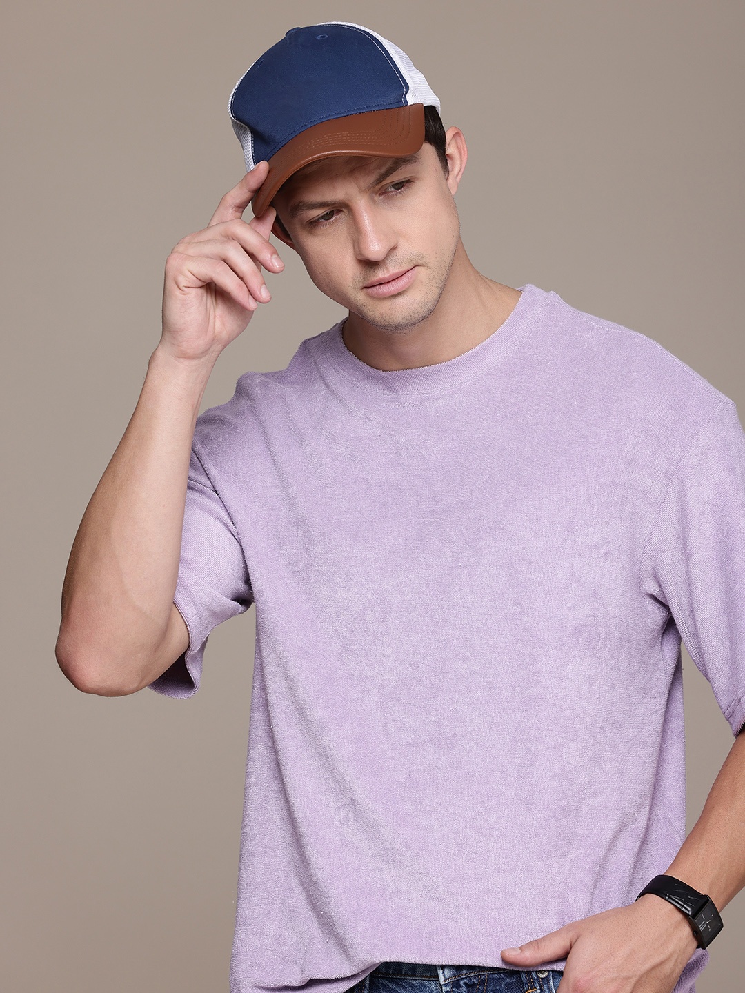 

FCUK Men Oversized Drop-Shoulder Sleeves T-shirt, Lavender