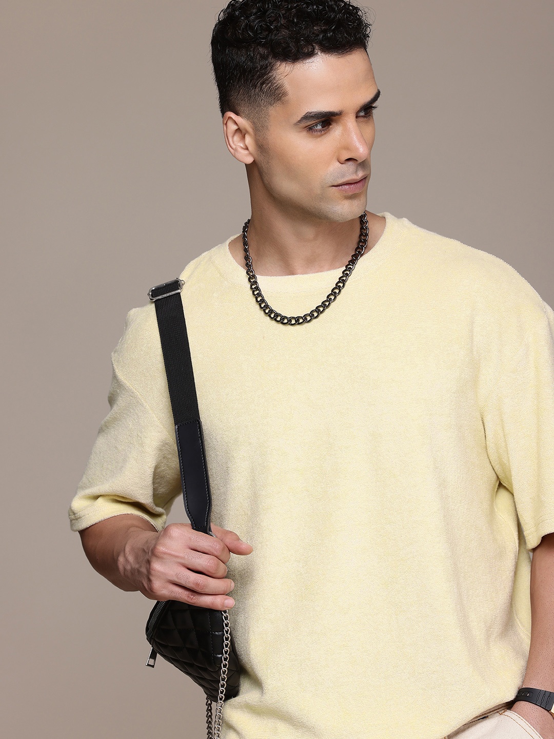 

FCUK Men Oversized Drop-Shoulder Sleeves T-shirt, Yellow