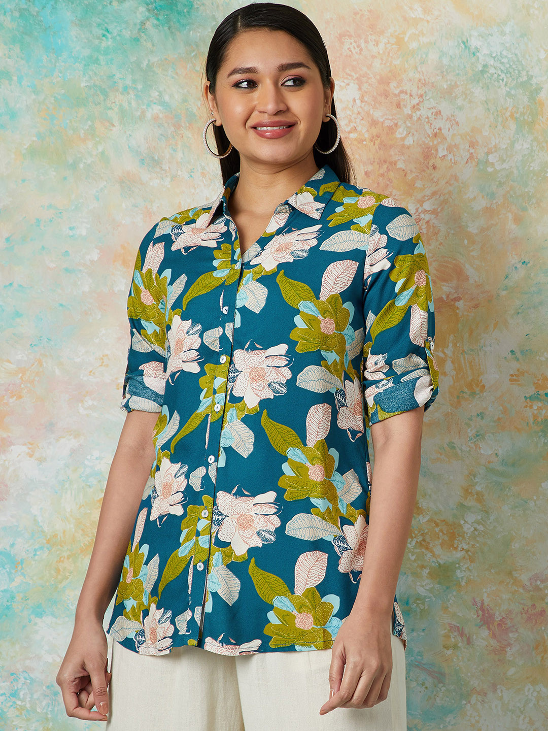 

Melange by Lifestyle Mandarin Collar Printed Tunic, Blue