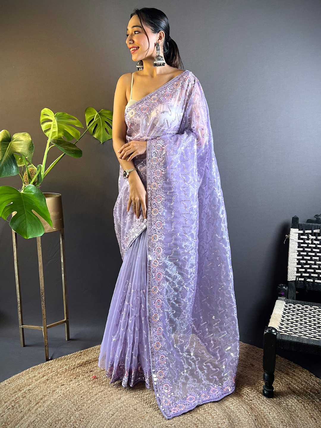 

Anouk Embellished Sequinned Tissue Saree, Lavender