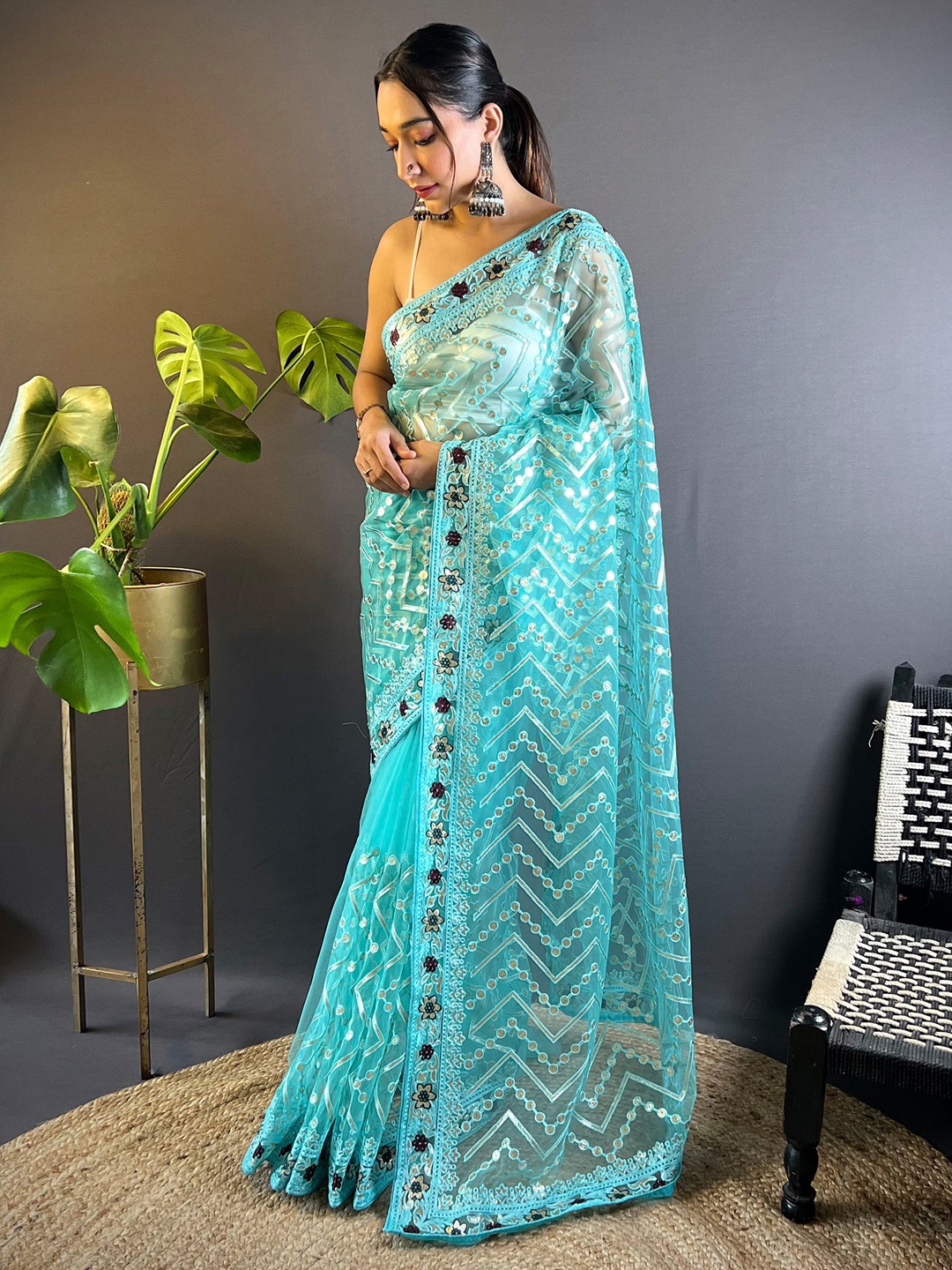 

Anouk Embellished Gotta Patti Net Saree, Blue
