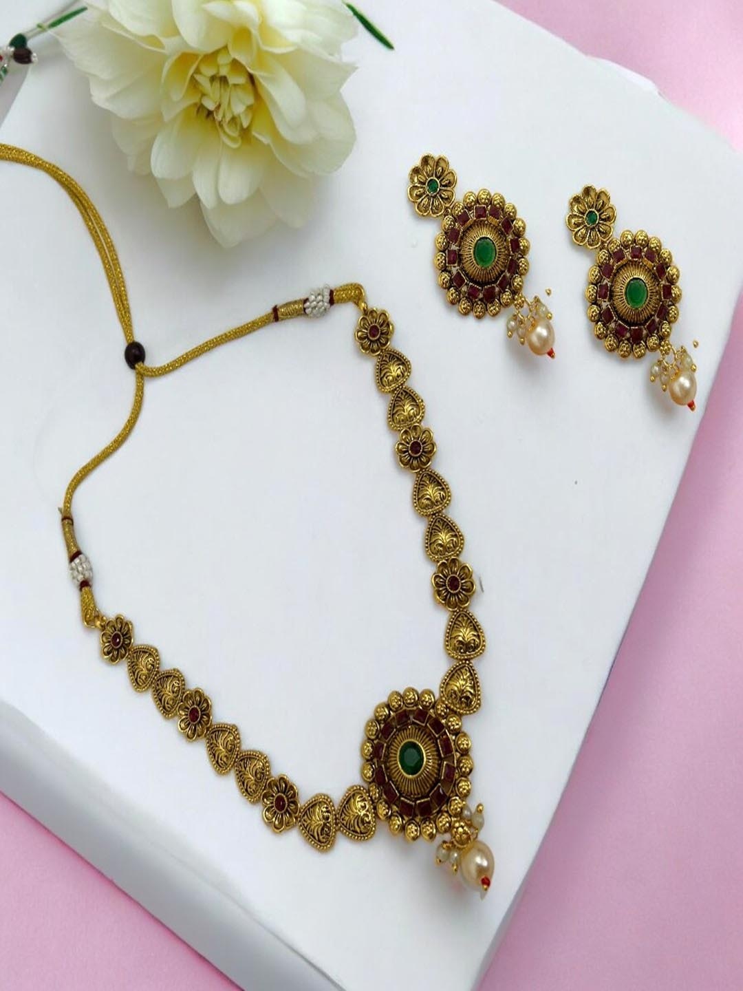

AccessHer Gold-Plated Stones Studded & Beaded Jewellery Set