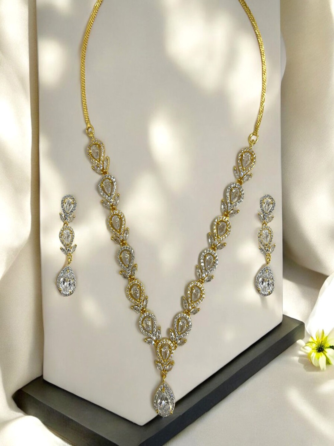 

AccessHer Gold-Plated American Diamond Stones Studded Jewellery Set