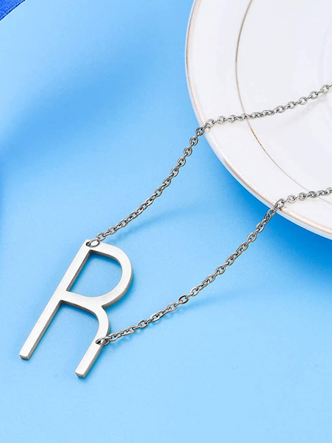 

Goldnera Girls 925 Sterling Silver R Alphabet Pendant with Chain