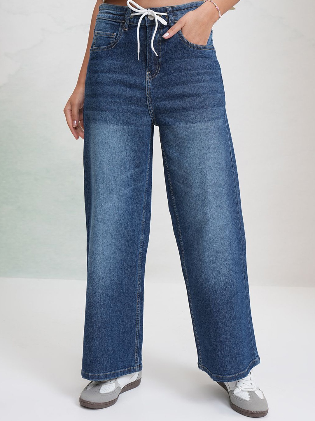 

Street By Tokyo Talkies Women Wide Leg Heavy Fade Stretchable Jeans, Blue