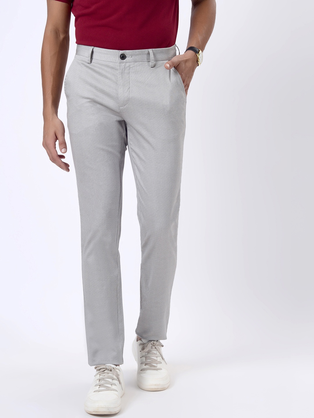 

JADE BLUE Men Printed Slim Fit Trousers, Grey