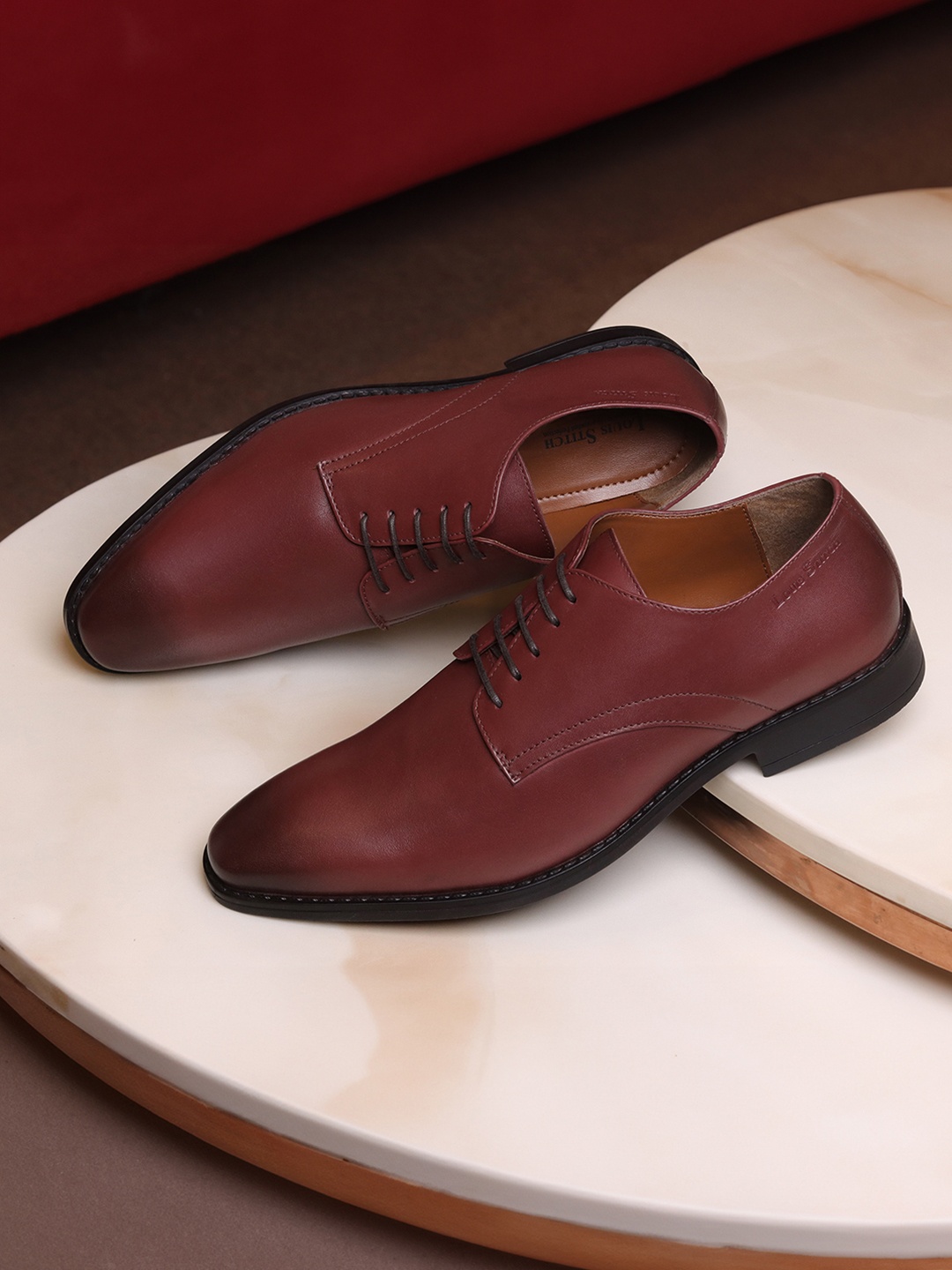 

LOUIS STITCH Men Rosewood Premium Egyptian Crust Leather Formal Derbys, Maroon