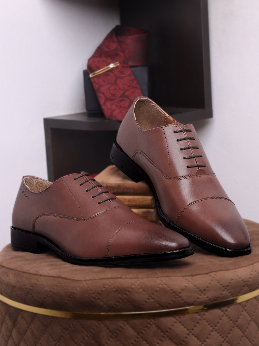 

LOUIS STITCH Men Tan Premium Egyptian Crust Leather Formal Derbys