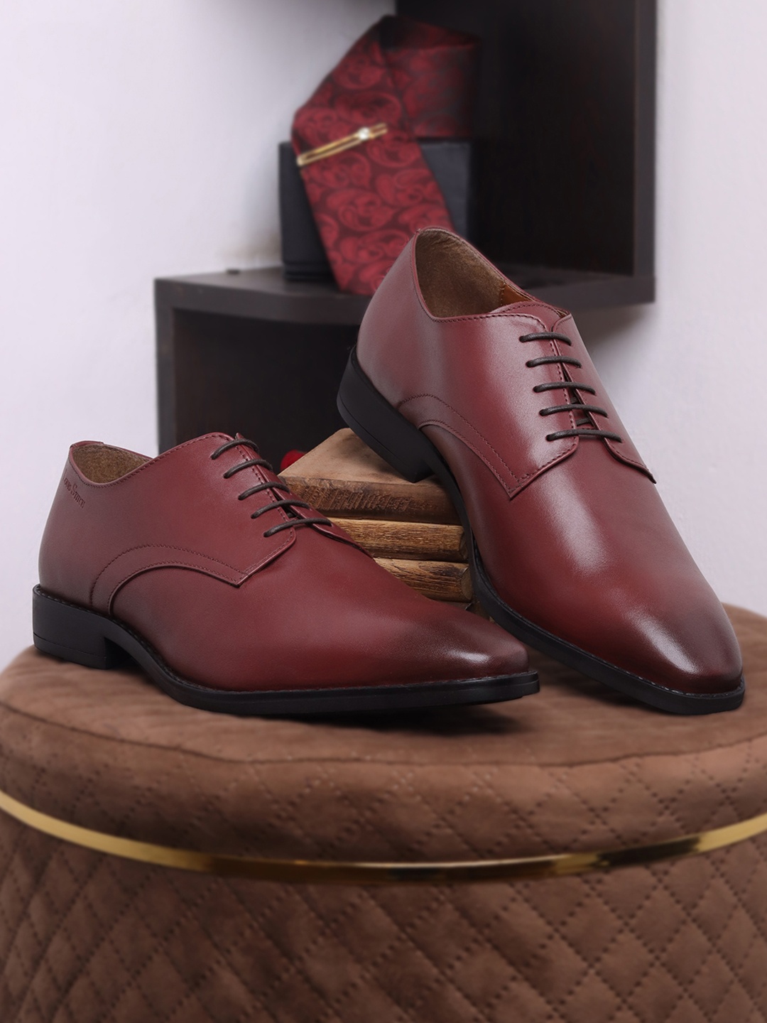 

LOUIS STITCH Men Rosewood Premium Egyptian Crust Leather Formal Derbys, Maroon