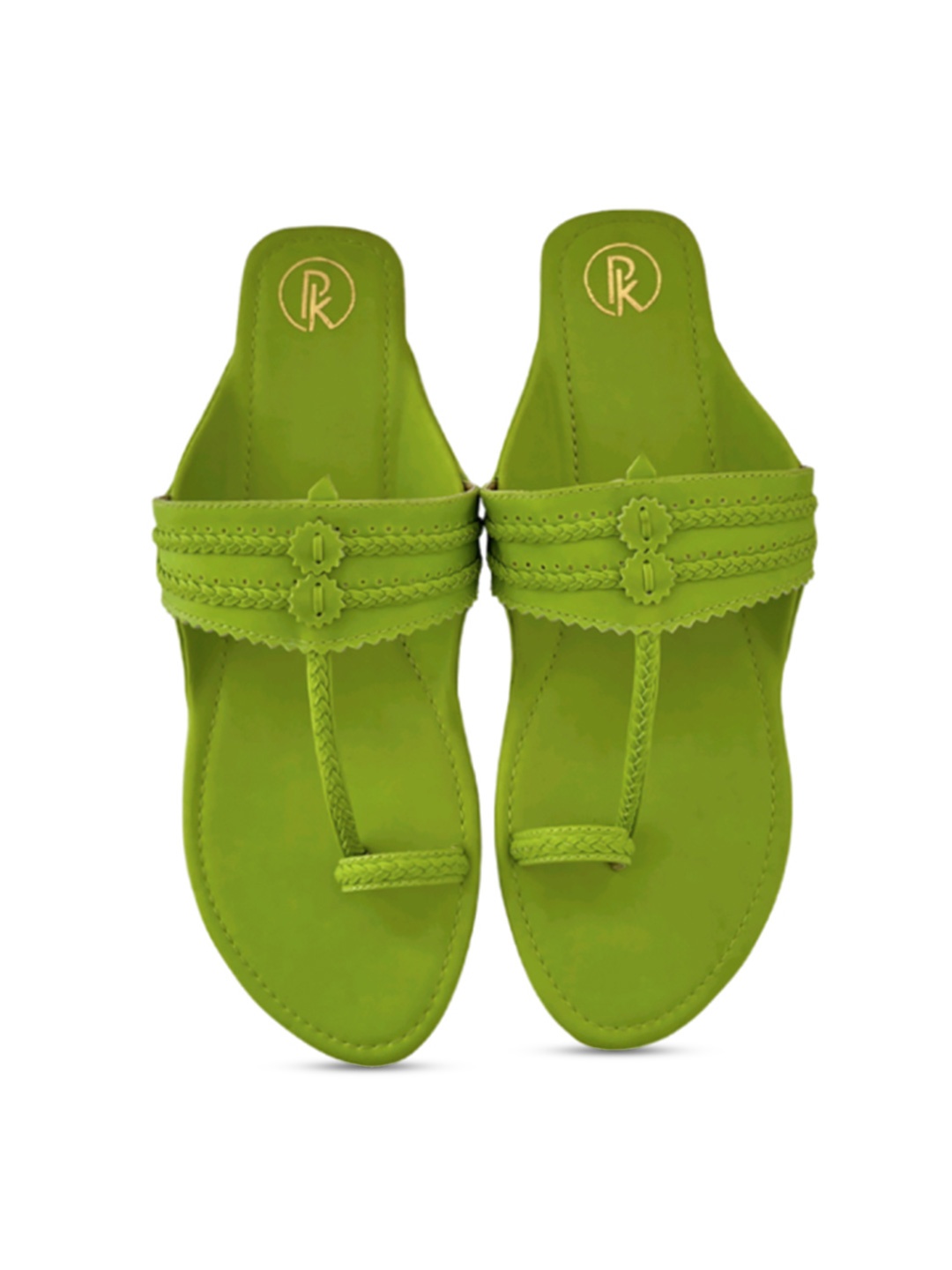 

Preet Kaur Women Woven Design One Toe Flats with Bows, Green