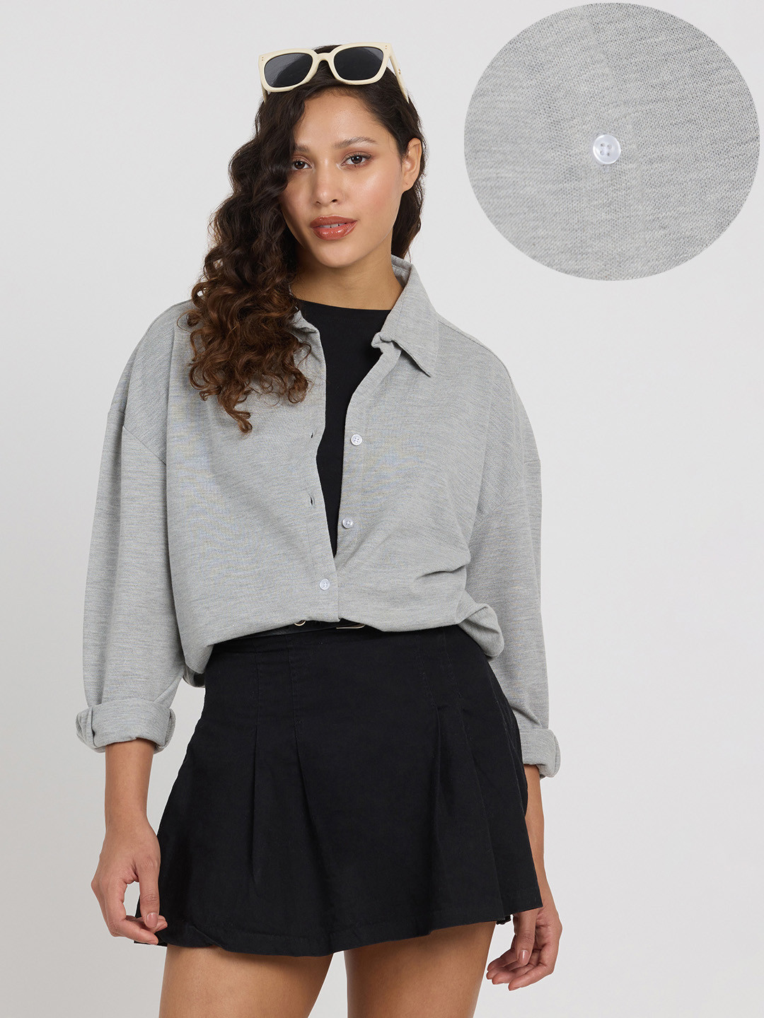 

PINACOLADA Women Comfort Spread Collar Solid Cotton Oversized Casual Shirt, Grey