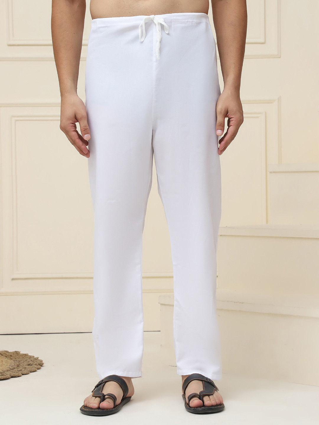 

SOJANYA Men Solid Mid-Rise Pure Cotton Pyjama, White