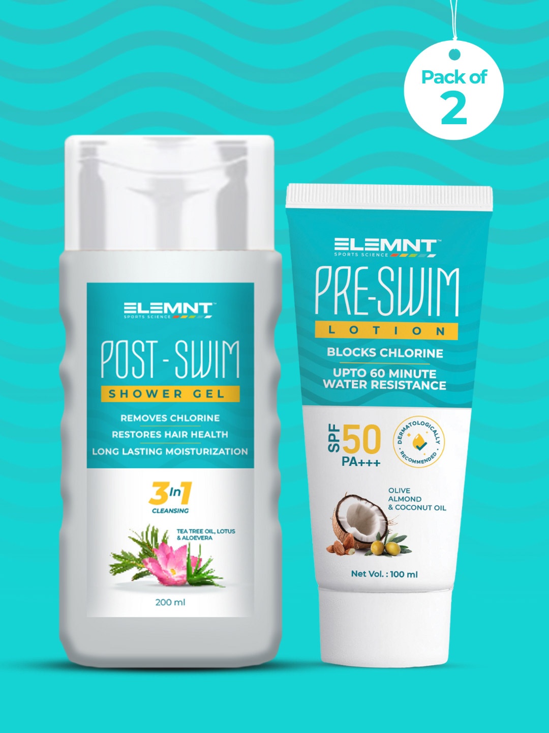 

Elemnt Sports Science Pre Swim Lotion-100ml & Post Swim Shower Gel Combo-250ml, Transparent