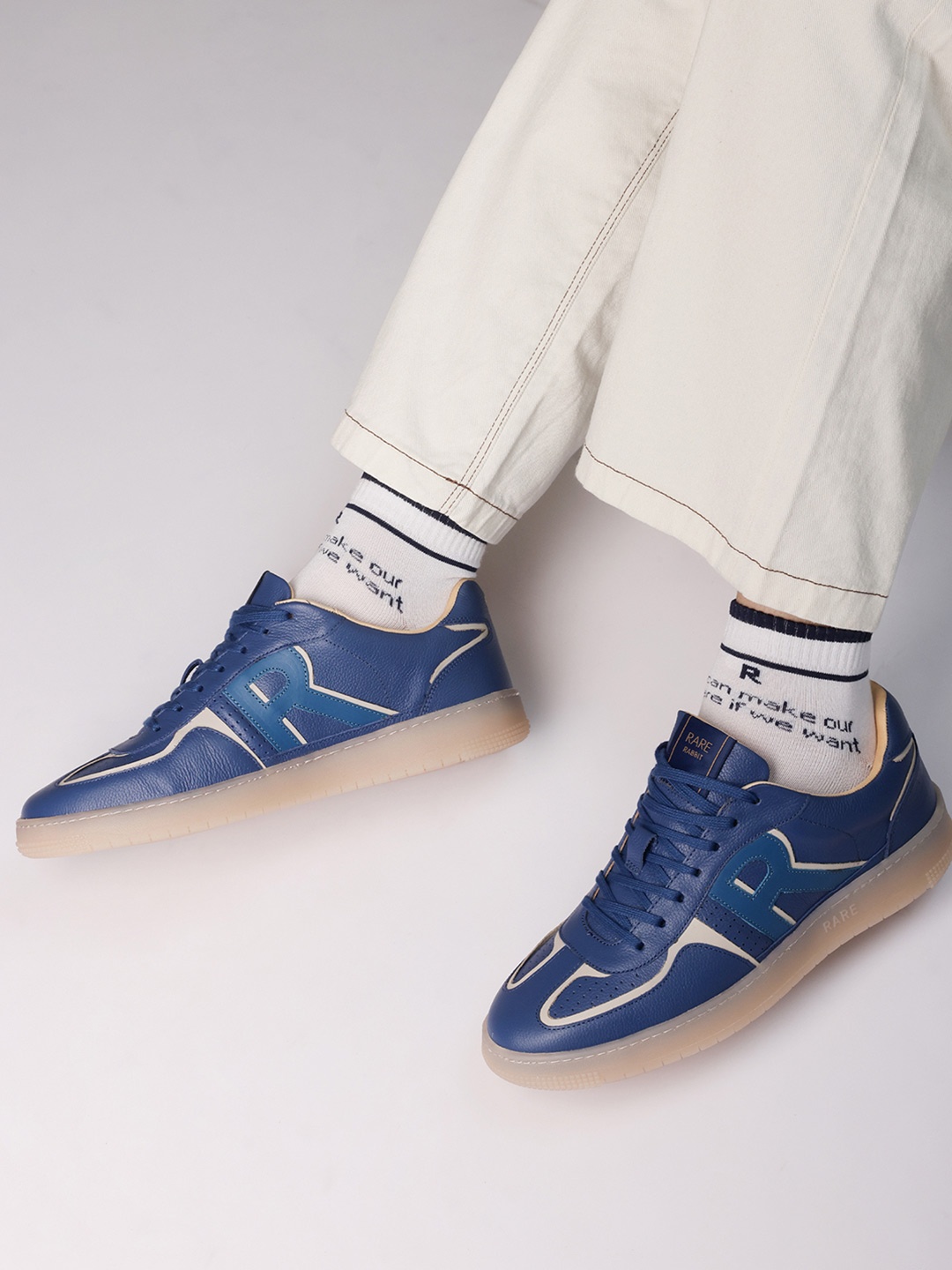 

RARE RABBIT Men Leather Sneakers, Navy blue