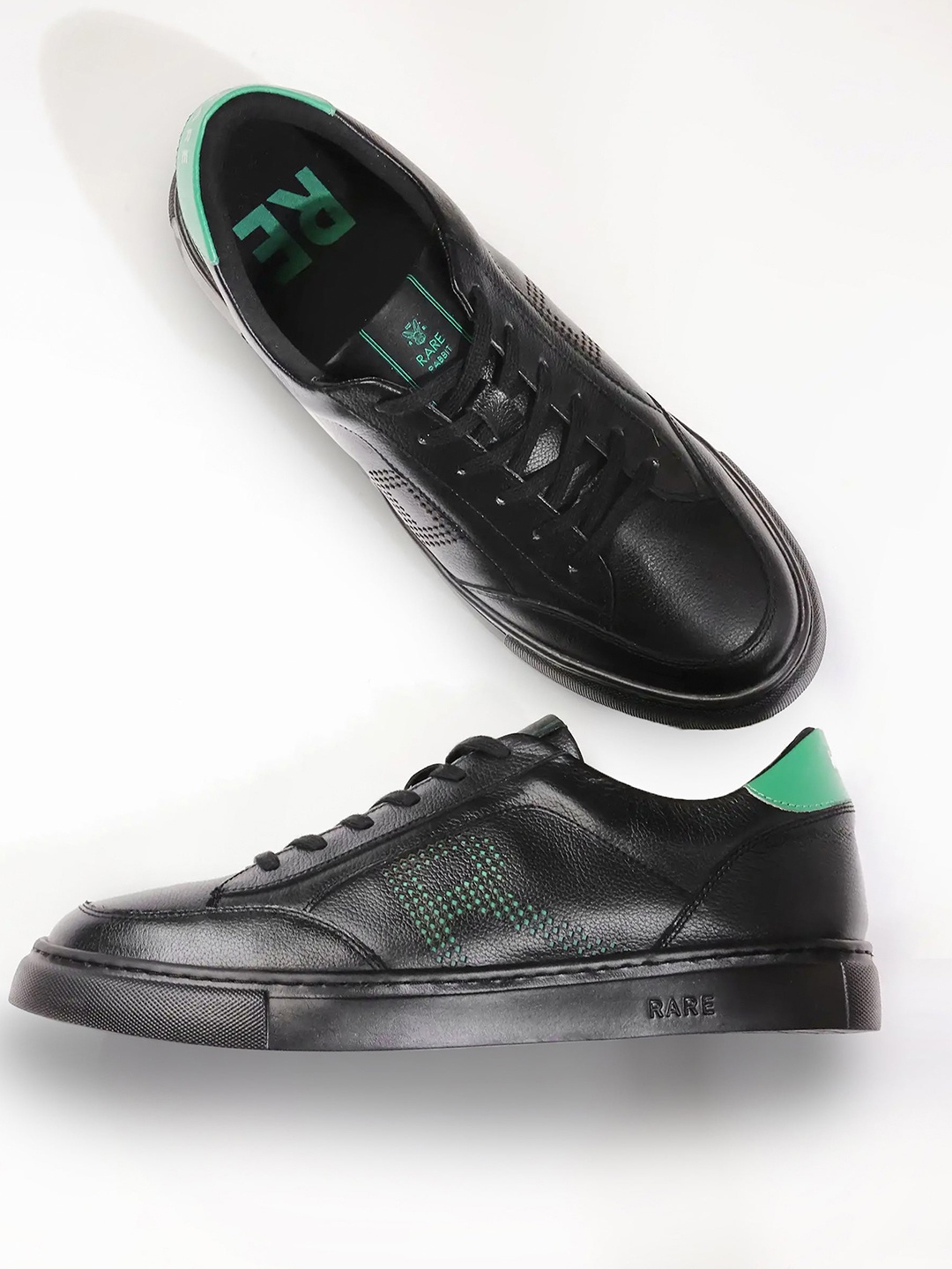 

RARE RABBIT Men Lace-Up Leather Sneakers, Black