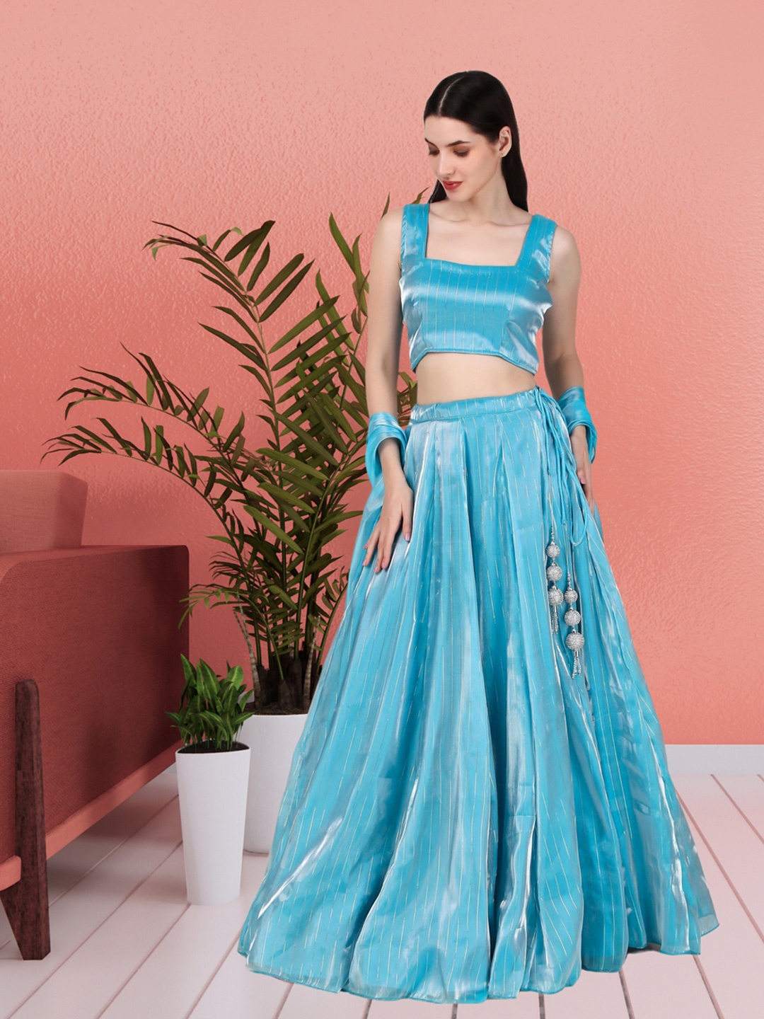 

Magnetism Women Semi Stiched and Falred Jimichoo Lehnga Set with Linning, Blue