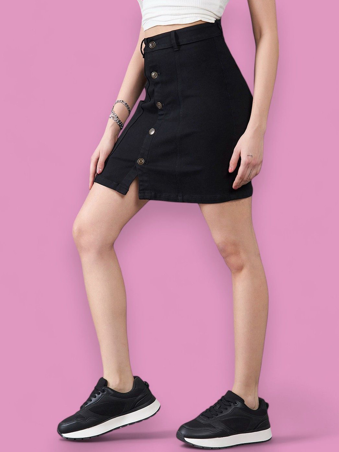 

DressBerry Women Stretchable Solid A-line Mini Denim Skirt, Black