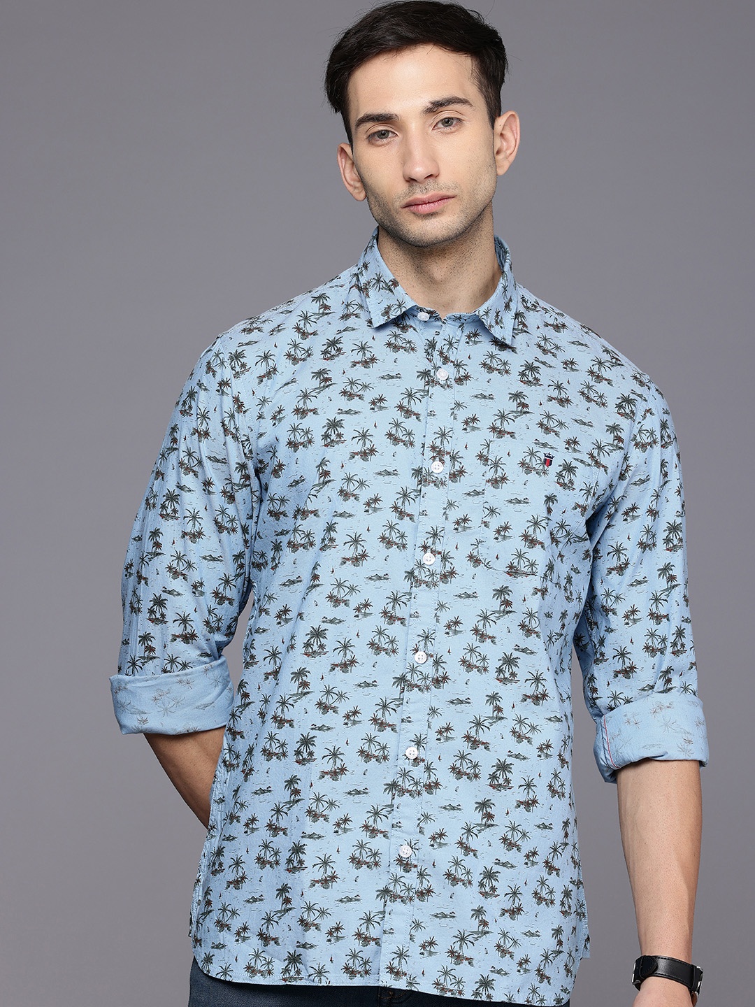

Louis Philippe Jeans Slim Fit Floral Printed Pure Cotton Shirt, Blue