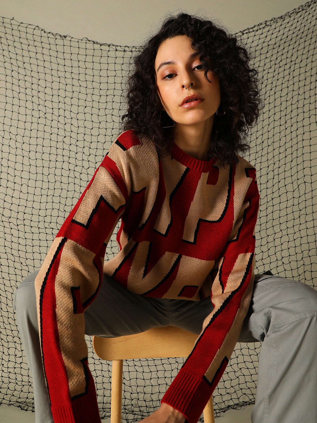 

Hubberholme Women Typography Printed Regular fit Pullover, Red