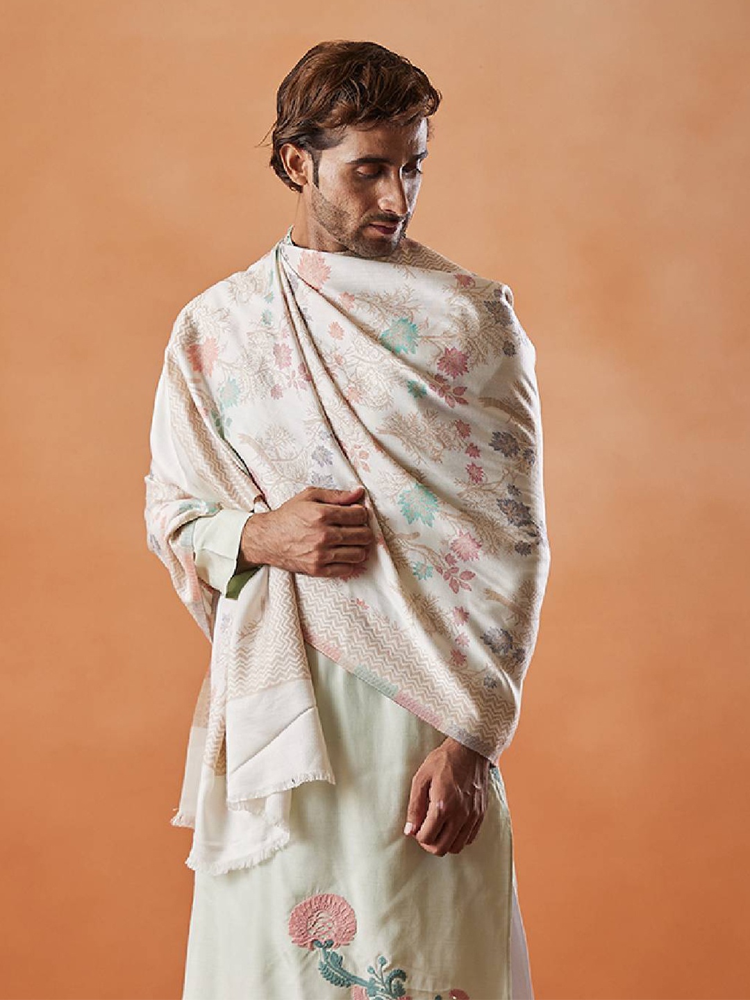 

Pashmoda Men Woven Design Stole, White