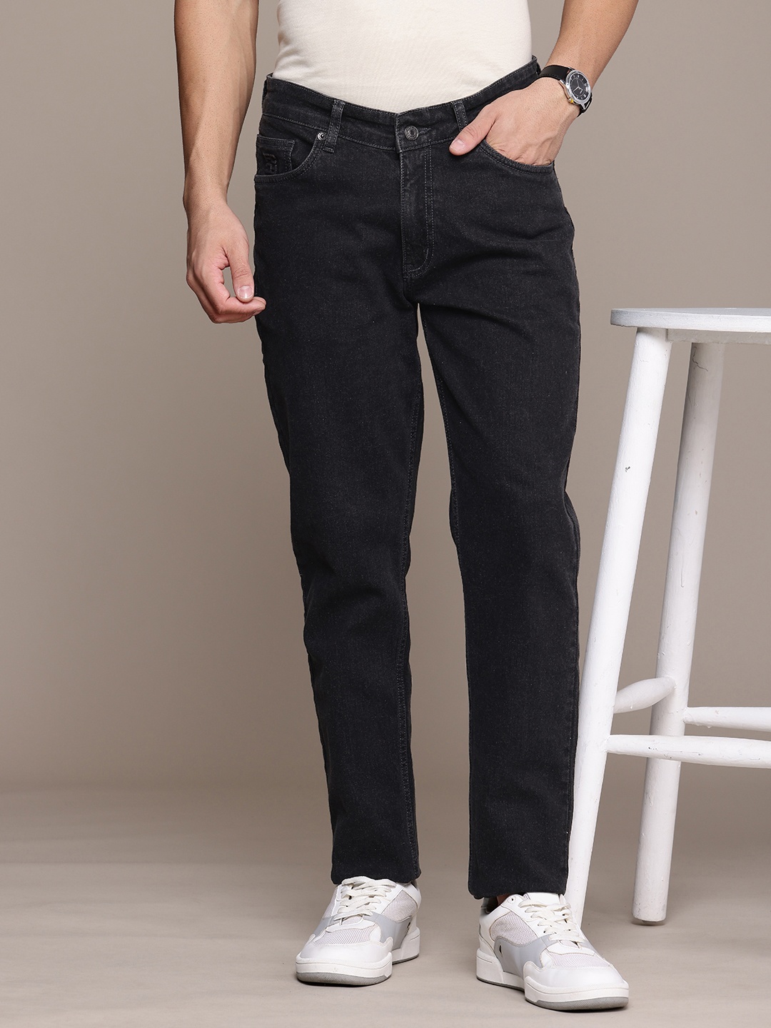 

French Connection Men Regular Fit No Distress Smart Stretchable Jeans, Black