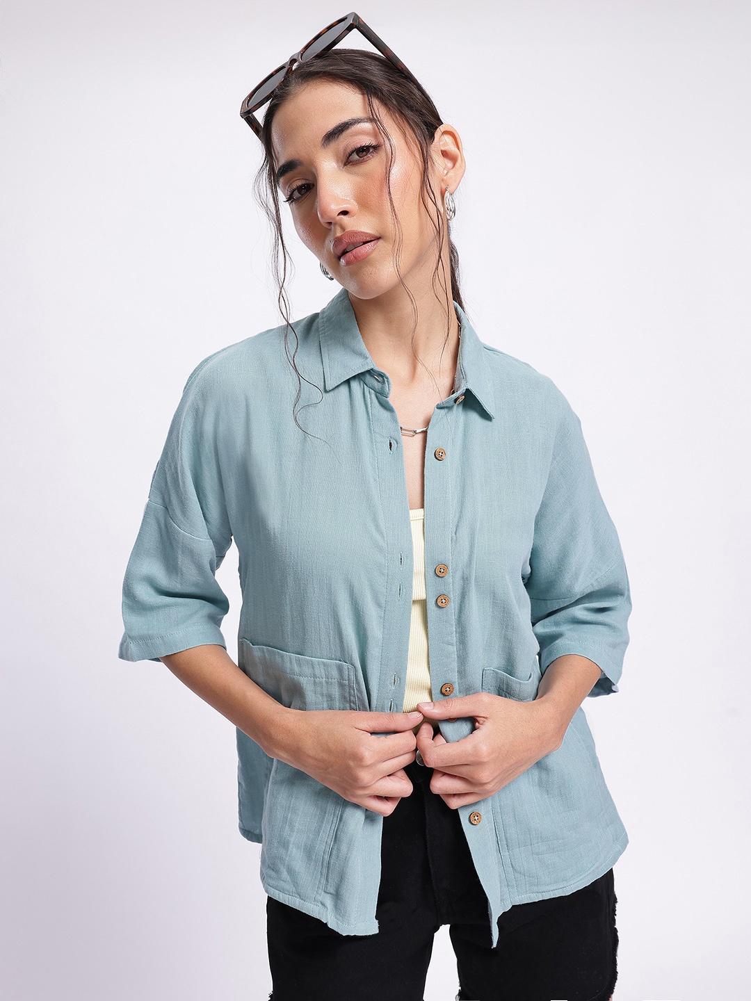 

DressBerry Pocket Power Oversized Shirt, Blue
