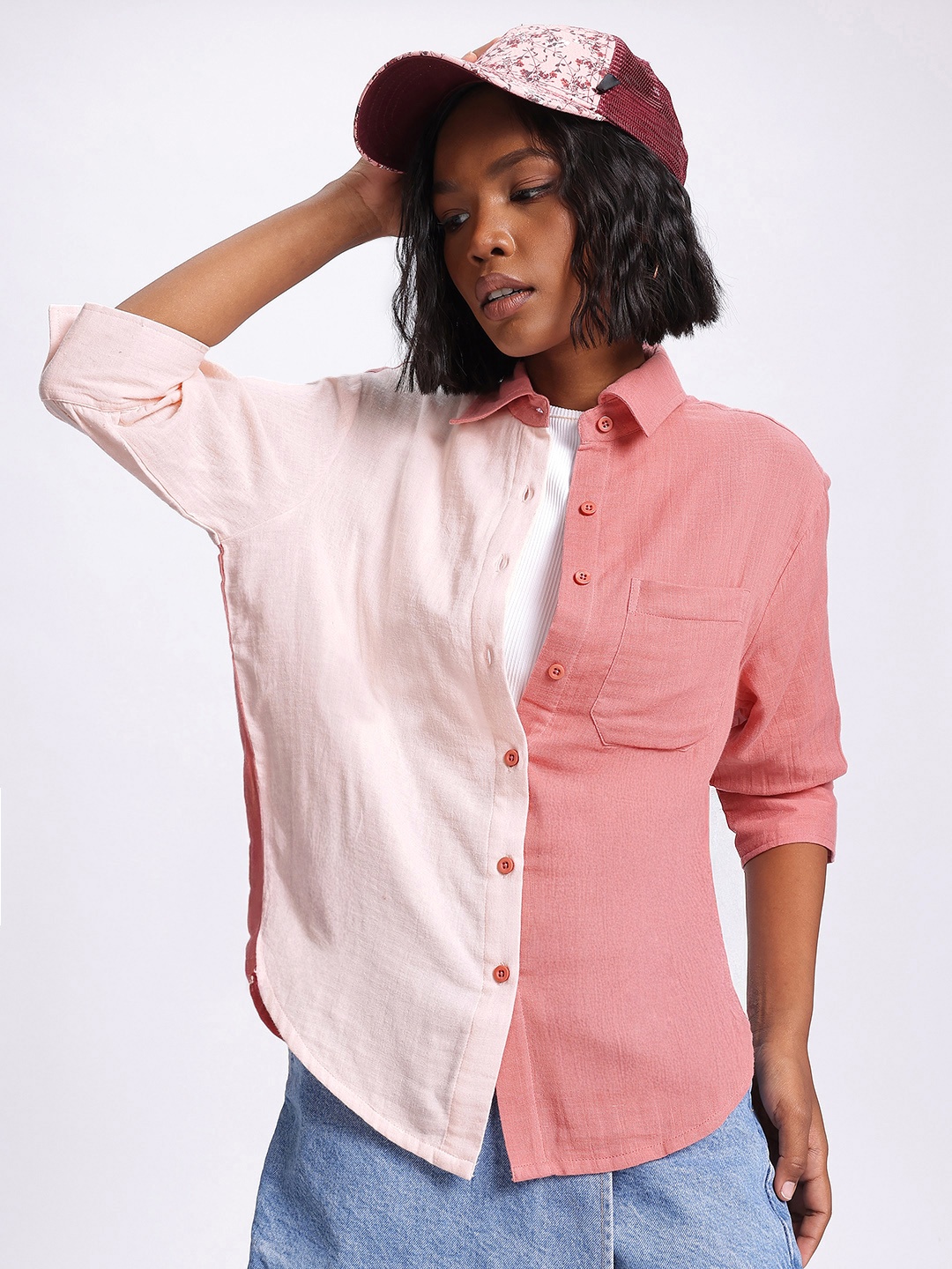 

DressBerry Dual Fusion Colourblocked Pure Cotton Shirt, Pink