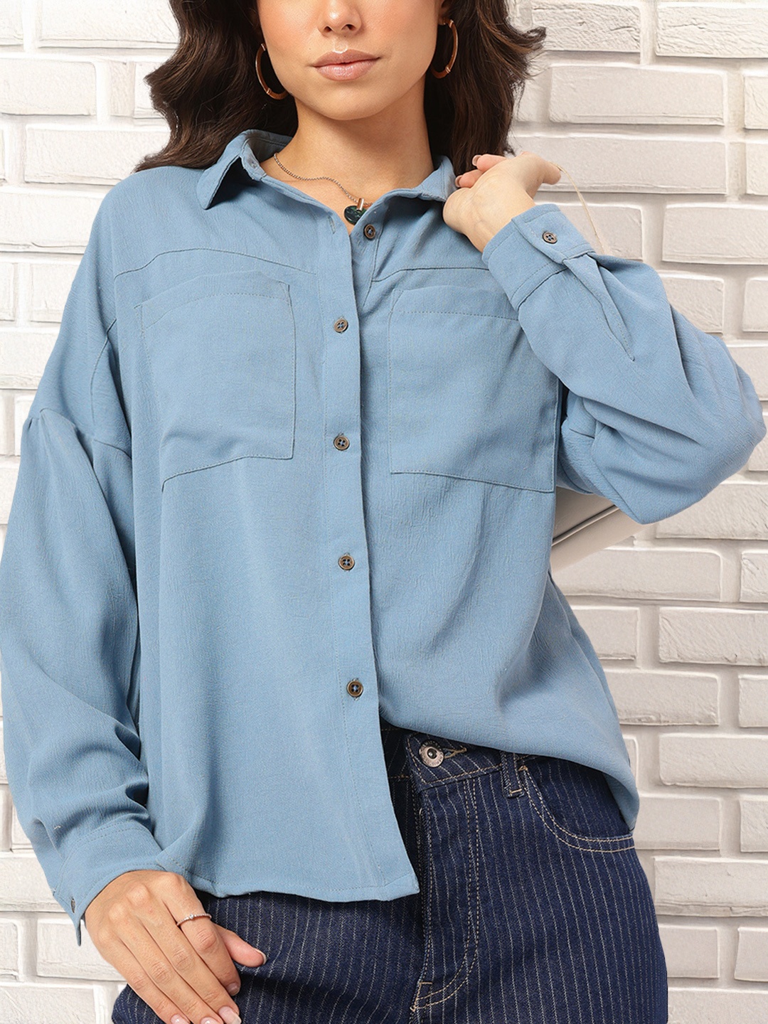 

DressBerry Softly Sculpted Longline Shirt, Blue