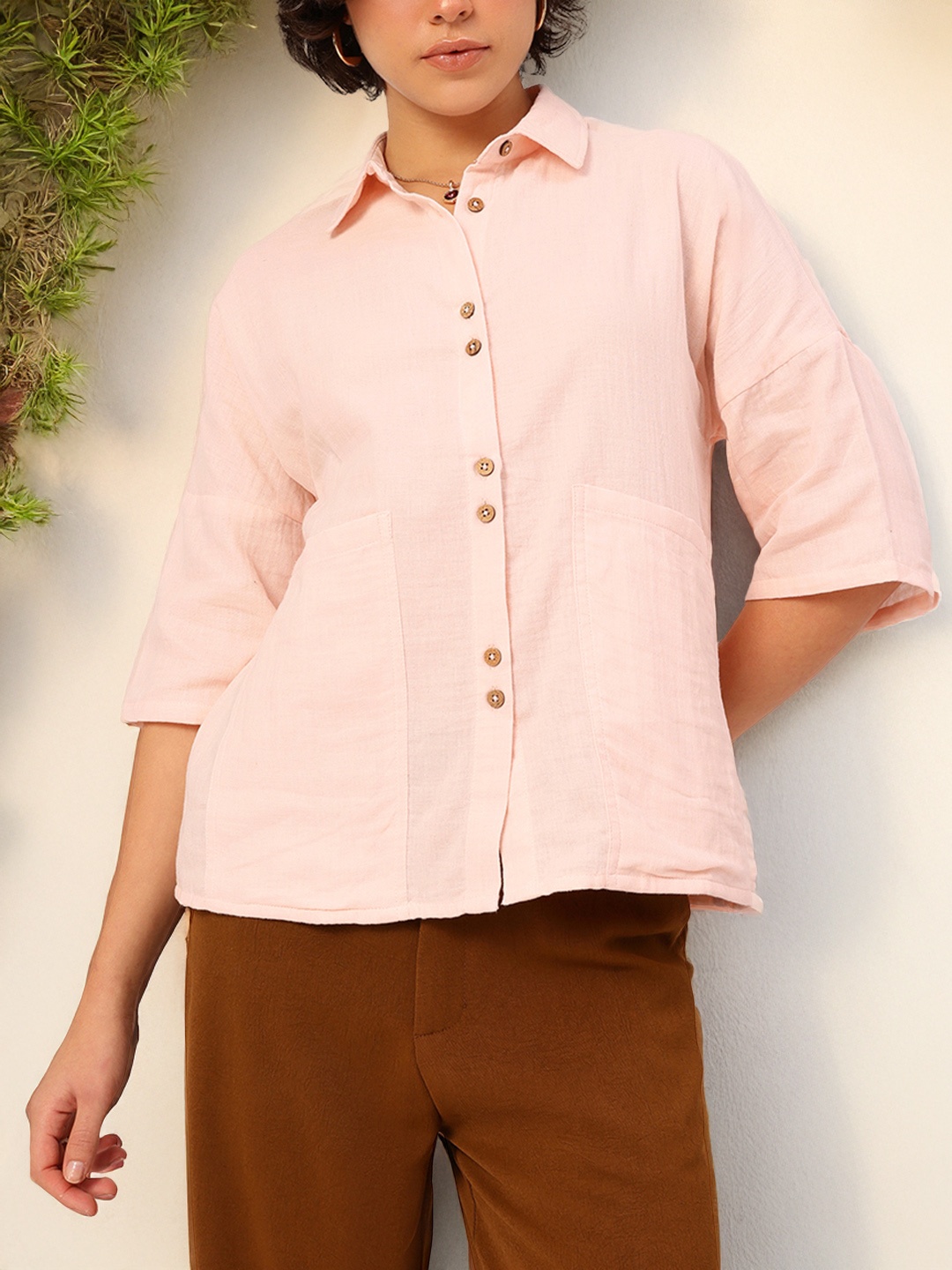 

DressBerry Sunset Hues Mega Pockets Cotton Bliss Shirt, Peach