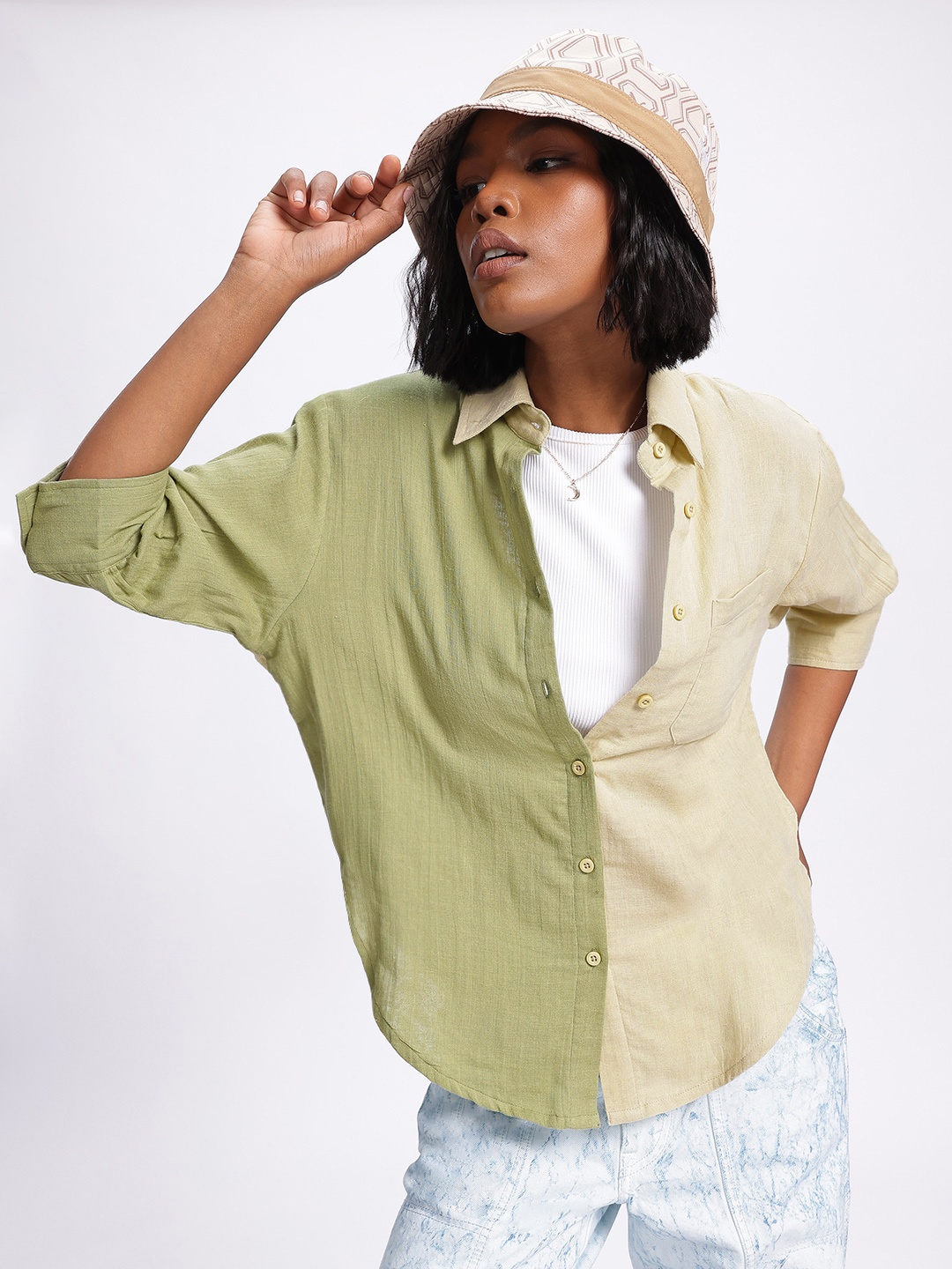 

DressBerry Color Clash Pure Cotton Shirt, Olive