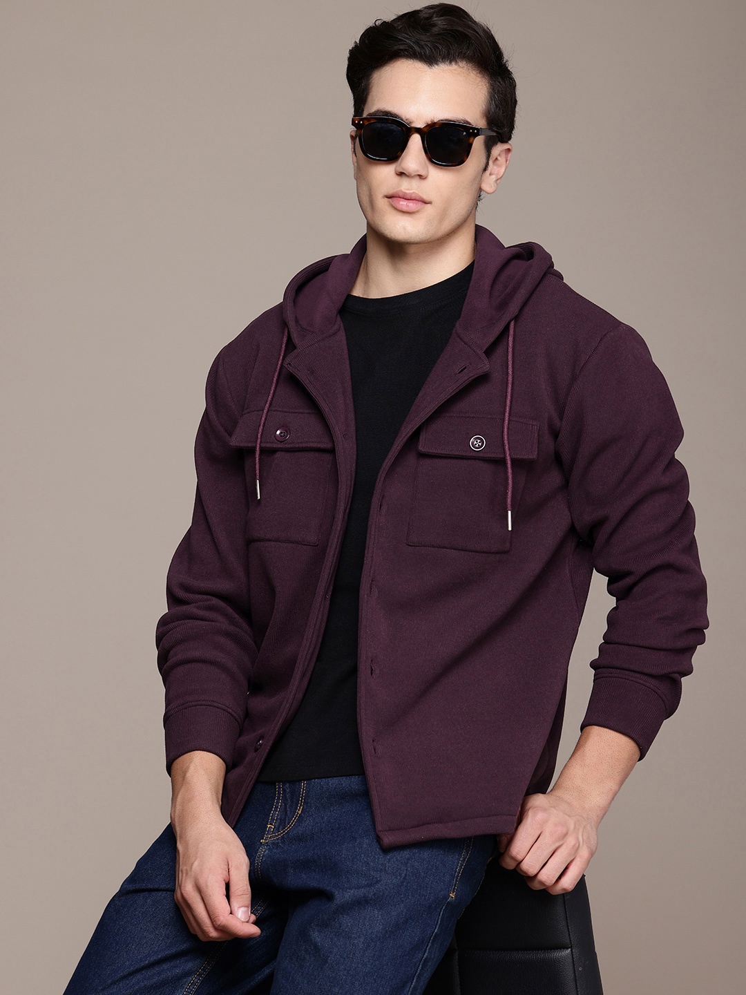 

French Connection Outdoor Open Front Hooded Jacket, Burgundy