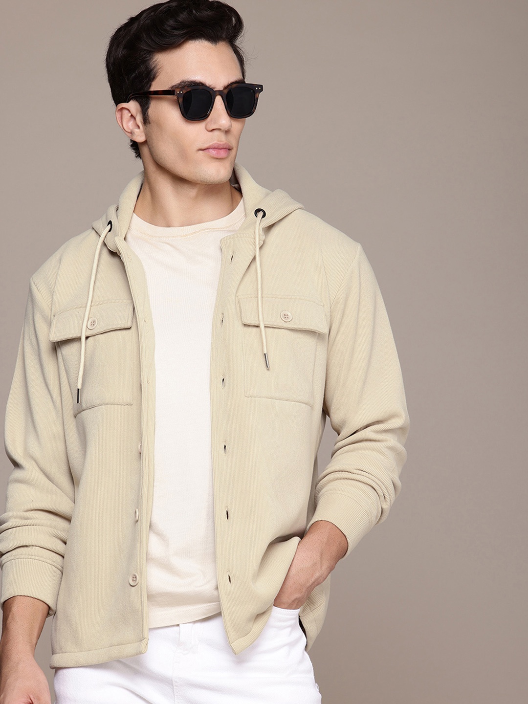 

French Connection Outdoor Open Front Hooded Jacket, Cream